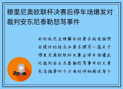穆里尼奥欧联杯决赛后停车场爆发对裁判安东尼泰勒怒骂事件